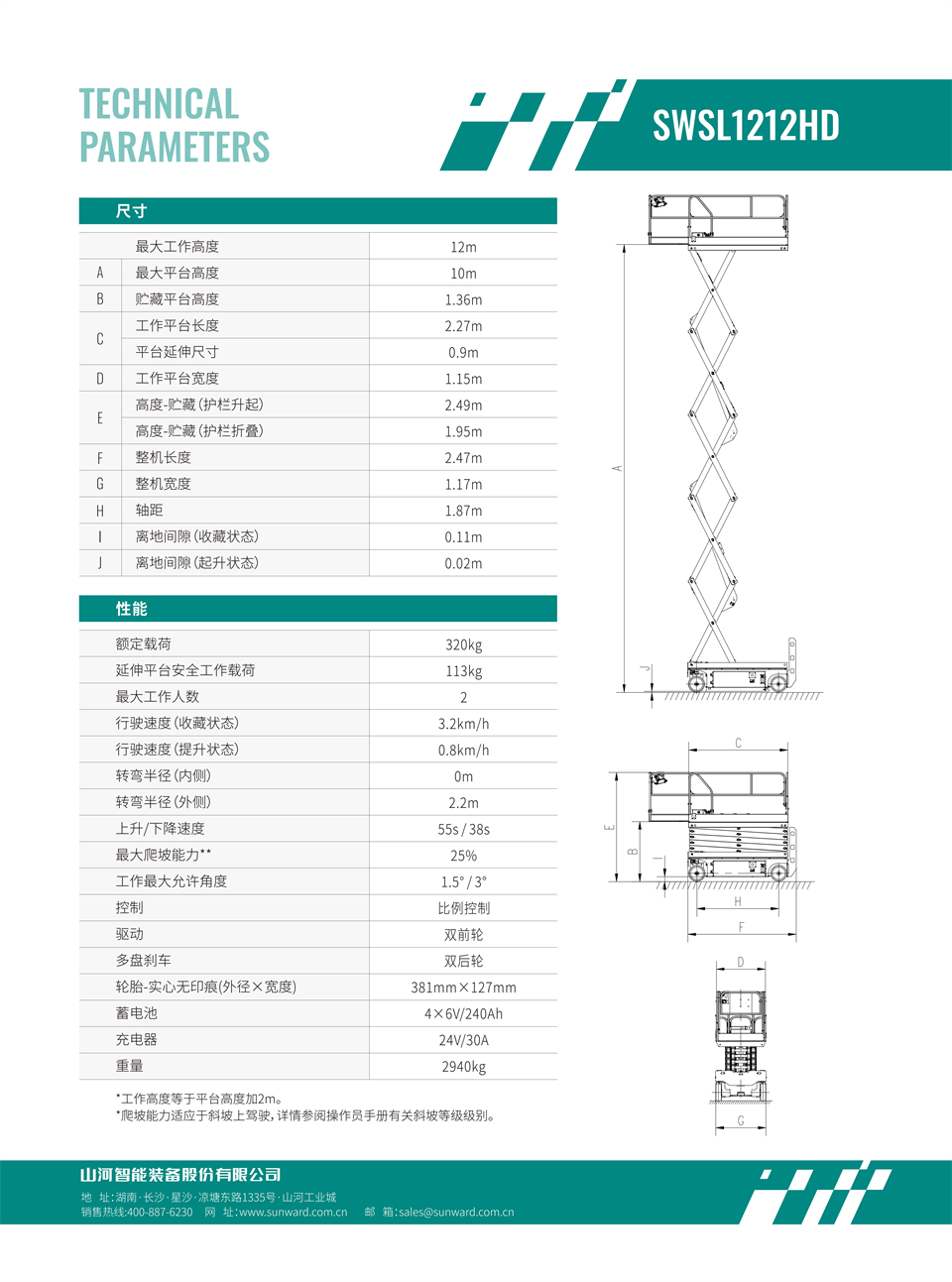 SWSL1212HD 電動(dòng)液驅(qū)剪叉式高空作業(yè)平臺(tái)